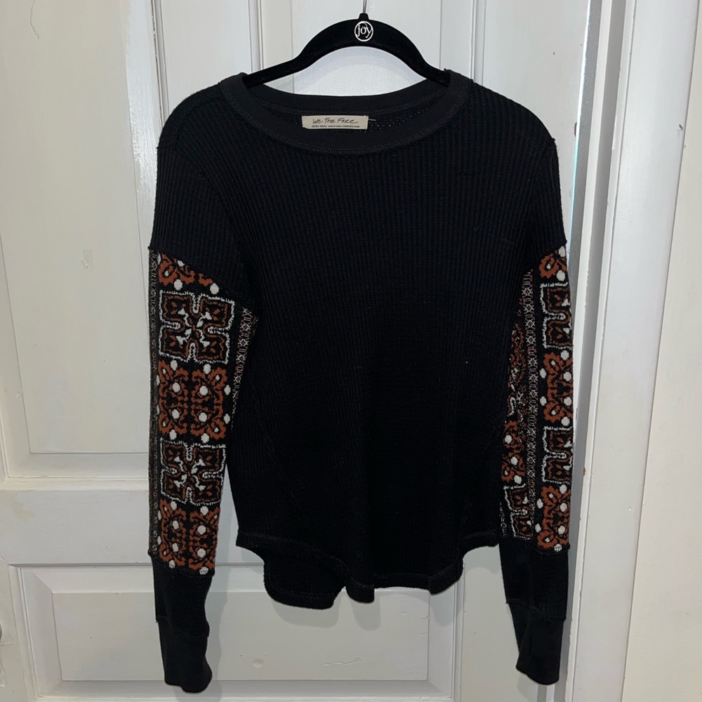 Free People Thermal Long Sleeve with Patterned Sleeves
